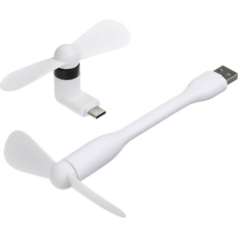 Mini ventilateur USB + ventilateur de téléphone Type-C, ventilateur de refroidissement flexible pour appareils Type-C et ordinateurs portables (blanc) (1/5)