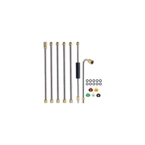 Set mit 7 Verlängerungsrohren für Hochdruckreiniger, Hochdruckreinigerlanze, Dachrinnenreinigungswerkzeug, mit 5 Düsenaufsätzen (Silber) - Crezuo (1/4)