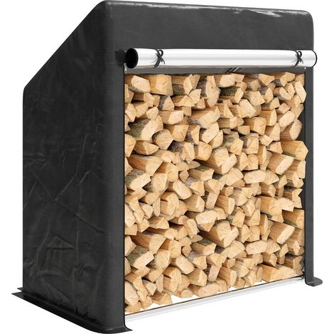 Porte-bûches extérieur en acier renforcé avec housse imperméable, 100 x 60 x 110 cm, noir (1/5)