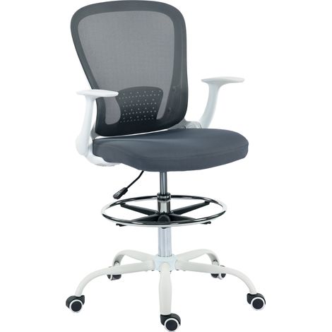 Chaise bureau ergonomique avec repose-pieds ajustable et accoudoirs relevables, hauteur réglable, 59x62x99-119cm, gris