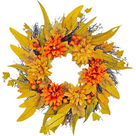 Couronne de porte artificielle avec feuilles d'érable - Couronne de porte d'entrée pour fête de mariage - Décoration murale (1/4)