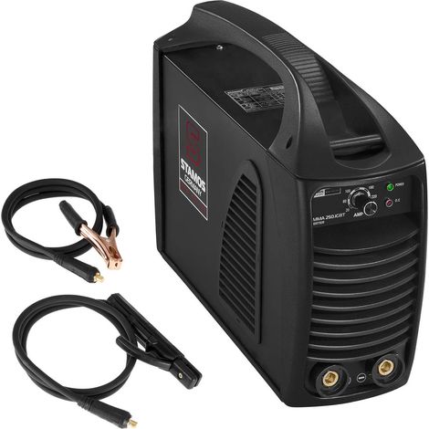 Poste à souder MMA 250A – Onduleur IGBT – Soudage acier, aluminium, cuivre jusqu'à 10 mm – Démarrage à chaud – 230V 50Hz – Stamos