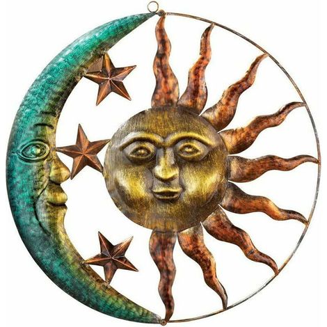 Décoration murale, ornement en métal, décoration murale créative soleil et lune, décoration murale intérieure et extérieure, style plat (1/3)