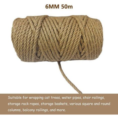 Corde Jute - 50 M - Diamètre 6 Mm - Fibres Naturelles - Résistante À La Déchirure - Pour Décoration De Jardin