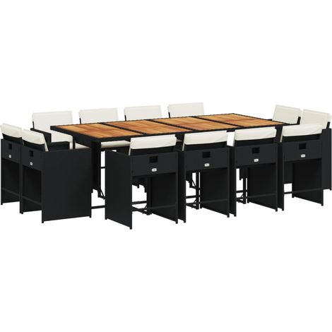 Maison Exclusive - Set da Pranzo da Giardino 13pz con Cuscini Nero in Polyrattan