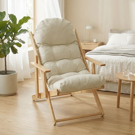 Fauteuil de salon pliable et réglable en bois, fauteuil de relaxation confortable avec coussin épais (1/5)