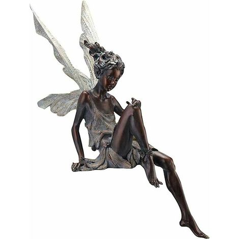 Statue de fée assise ornement de jardin résine artisanat aménagement paysager cour décoration parc cadeau pelouse (1/5)