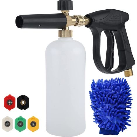 Kit mousse 1L – 1/4" rapide – 5 buses + 1 gant – 8 pièces – lavage moto / voiture – neige / savon (1/5)