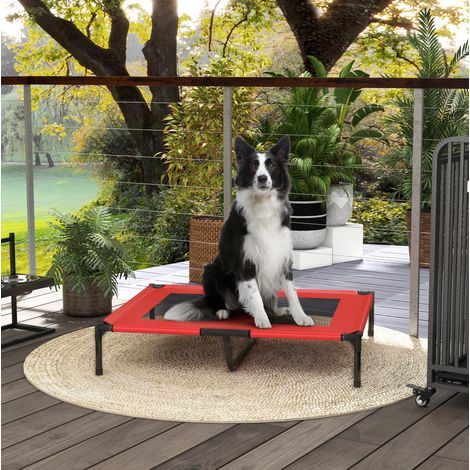 Cama elevada para perro 92 x 76 x 18 cm, exterior, transpirable, roja OKMYHOME (1/5)