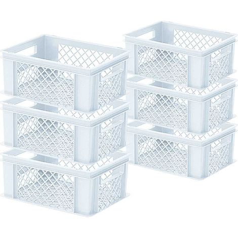BRB Lot de 6 paniers empilables - Dimensions (L x l x h) : 400 x 300 x 175 mm - 16 l - Couleur : blanc