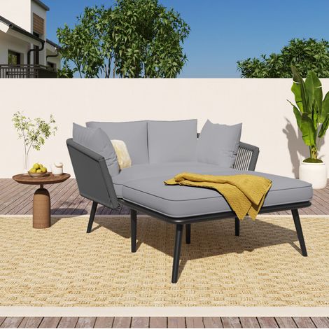 Sofá jardín tumbona exterior con cojines gris OKMYHOME (1/5)