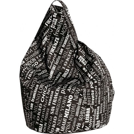 Talamo Italia Sitzsack mit Schriftzug Fantasy, schwarz-weiß, Maße 80 x 120 x 80 cm