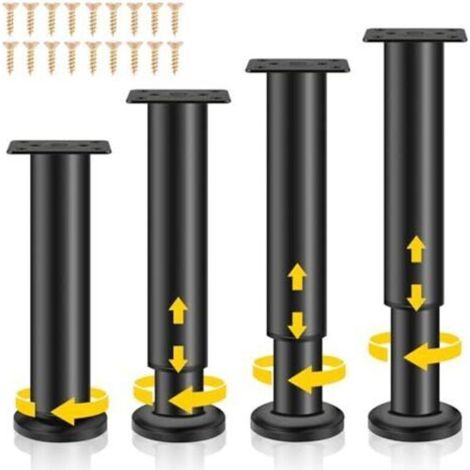 Adjustable Furniture Legs, 4 Pieces Set, Height Adjustable Furniture Legs, Black, Adjustable Metal Furniture Legs with Screws for Sofa, Bed, Bedside Table, Cabinet, Armchair ( (1/5)