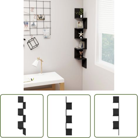 The Living Store Wand-Eckregal Schwarz 20x20x127,5 cm Holzwerkstoff - Eckschrank - Wandregal - Dekorationsregal - Stauraum - Wohnzimmereinrichtung (1/5)