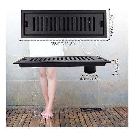 Filtre Douche - 30 X 10 cm Caniveau De Douche - Noir Siphon De Sol Avec Grille En Acier Inoxydable - Convient Pour WC - Salle De Bain (1/5)