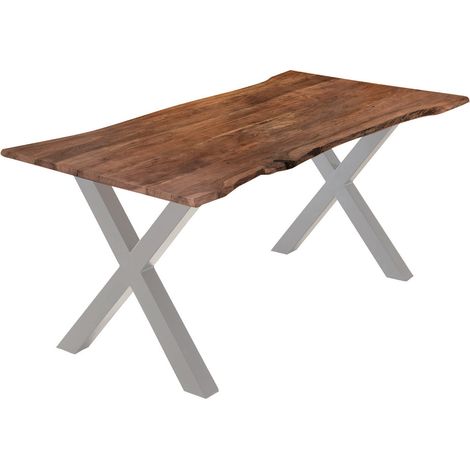 Esstisch Akazie nussbaumfarben 200 x 100 cm X-Gestell silber YVONNE (1/5)