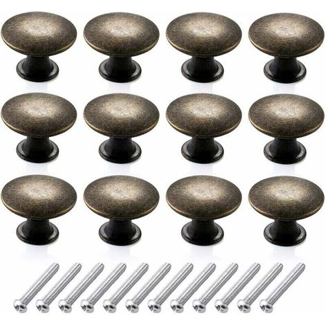 Ensemble de 12 Boutons Ronds Vintage pour Commodes, Boutons de Meubles Rétro en Laiton Antique pour Tiroirs de Cuisine (30mm, Bronze) (1/5)