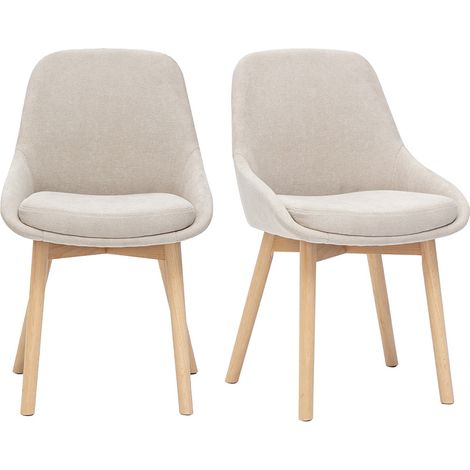 Sedie scandinave in tessuto effetto velluto beige e legno chiaro massiccio (set di 2) HOLO