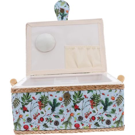 Panier à Couture Spacieux à Thème de Noël Boîte de Rangement Portable pour Accessoires de Couture avec Poignée Organisateur Pratique pour Broderie Maison et Voyage (1/5)