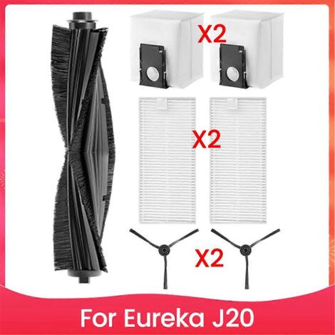 Pi��ces de rechange pour aspirateur robot Eureka J20 : brosse principale, filtre HEPA, d��poussi��rage.