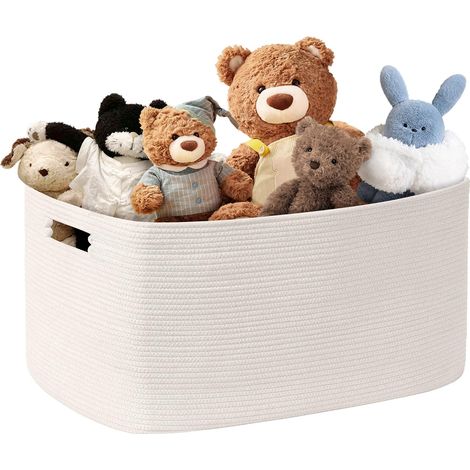 panier de rangement en corde de coton de 60 l, panier bohème pour jouets, couvertures, panier à linge tressé, panier à linge, rangement pour salon, chambre d'enfant, blanc (1/5)