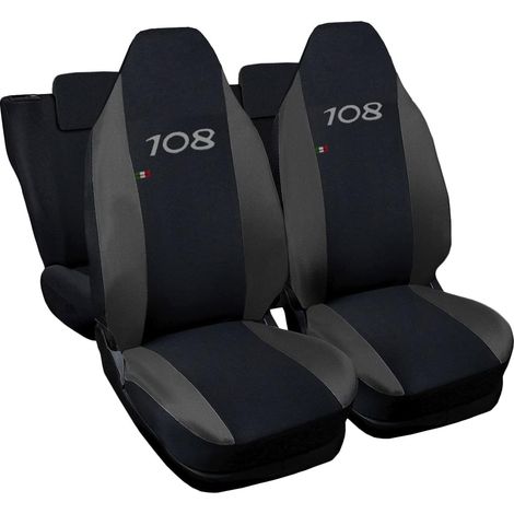 Lupex shop - Coprisedili Auto Compatibili per 108, Made In Italy, set di copri sedili anteriori e posteriori con copri poggiatesta incluso, tessuto poliestere, colore - Nero - Grigio Scuro (1/5)