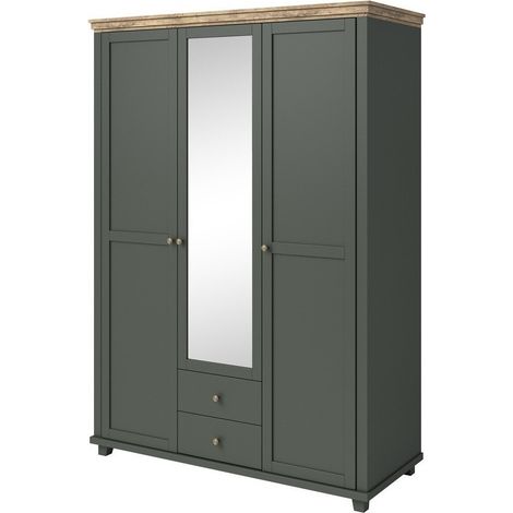 Armario Tolnue 114, Verde oscuro + Roble de lefkada, 216x154x62cm, Puertas de armario: Con bisagras, Número de estantes: 0 (1/5)