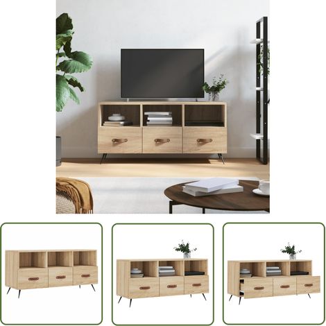The Living Store Meuble TV chêne sonoma 102x36x50 cm bois d'ingénierie - Meubles Tv - Meuble Tv - Meuble Multimedia - Rangement Tv - Meuble Chêne Sonoma (1/5)