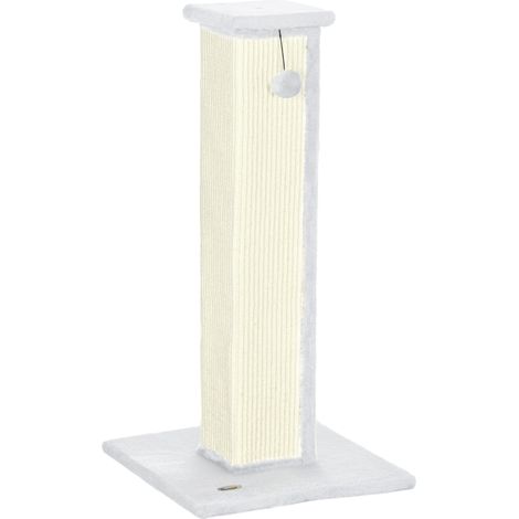 81cm Cat Scratcher, Vertical Full Scratcher w/ Natural Sisal Rope, Hanging Ball, Soft Plush White (1/5)