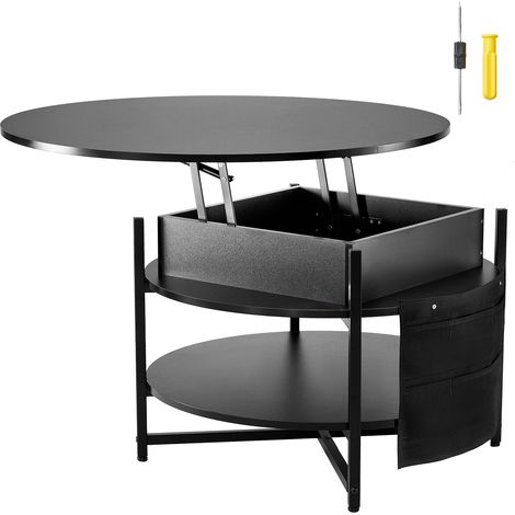 Mophorn Couchtisch mit anhebbarer Platte, 89,9 cm, rund, mit zusätzlichem Stauraum, für Wohnzimmer, schwarz
