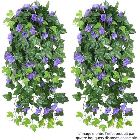 Fleurs artificielles suspendues pour l'extérieur, fleurs retombantes artificielles pour l'intérieur, plantes artificielles pour la décoration de mariage, jardin, mur, balcon - Violet