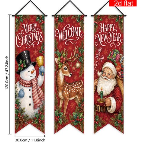 Nouveau rideau de porte décoratif de Noël 2027 avec motif Père Noël à trois couplets - 30 x 120 cm - Style 3