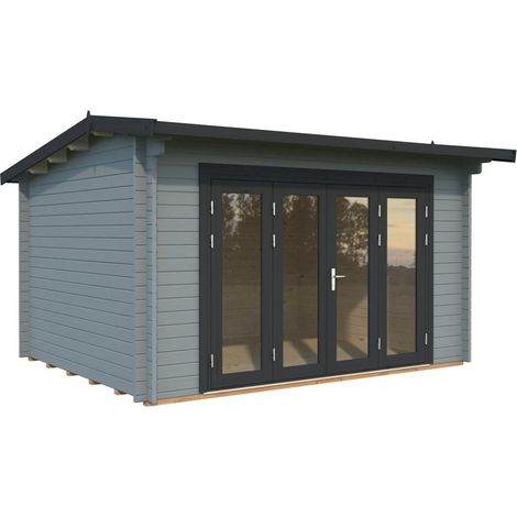 Abri de jardin en bois Ines 11,1 m2 Bifold Peint gris clair + anthracite (1/5)