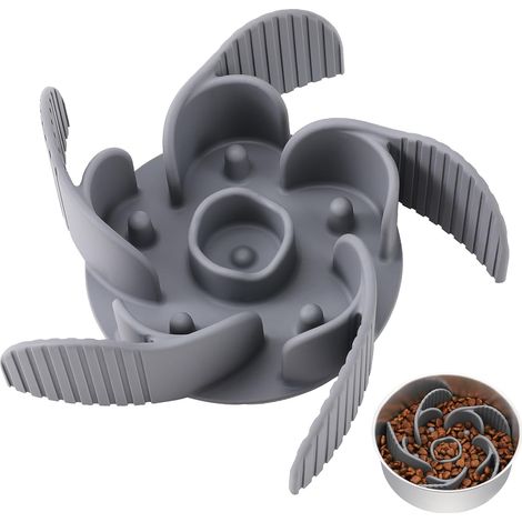 Anti Glutton Cat Bowl, Silicone Dog Bowl, Anti-Glutton, Large Size for Medium and Large Breeds, Anti Glutton Dog Bowl in Easy Handling, Grey (1/5)