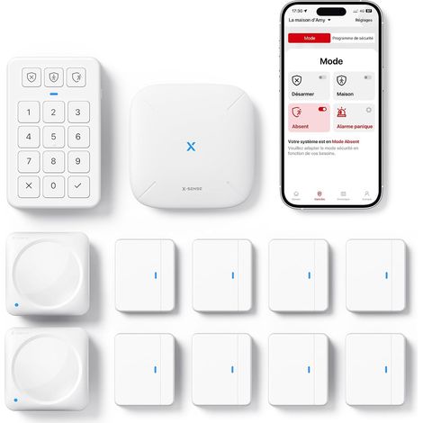 Kit de Sécurité pour la Maison, Alarme sans Fil Compatible avec et Application pour Alertes en Temps Réel, Station de Base, Capteurs de Porte, Détecteurs de Mouvement, Clavier, AS12 (1/5)