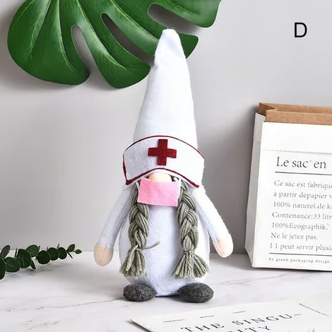 Nain sans visage en peluche, motif médecin/infirmière, elfe en peluche, poupée suédoise traditionnelle, décoration de fenêtre pour Noël, voiture, maison. (1/5)
