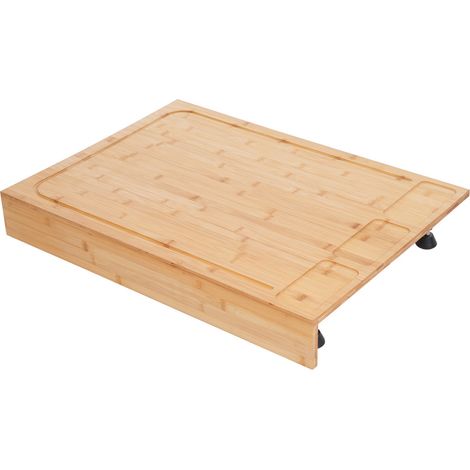 Planche à découper en bambou - 75 x 54 x 10 cm - Plan de travail de cuisine avec rainures et pieds amovibles - Plaque de cuisson rectangulaire comme planche à découper (1/5)