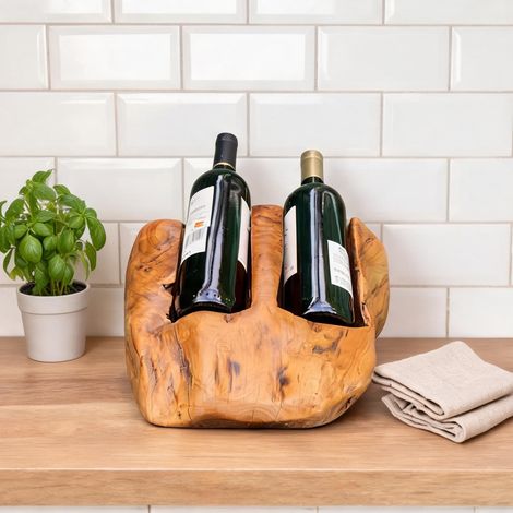 Porte-bouteilles en bois massif naturel pour vin double casier (1/5)