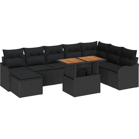 Garden Sofa Set 9 pcs Black Poly rattan and powder-coated steel vidaXL (1/5)