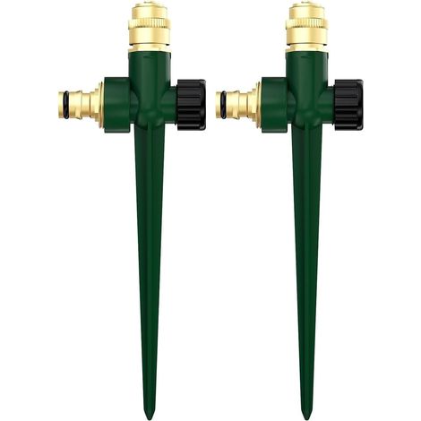 2-Piece Metal Garden Sprinkler, 360 Degree Heavy-Duty Impact Sprinkler, Large Area Automatic Irrigation Sprayer with Metal Stake for Lawn, Garden, Flower, and Vegetable Watering