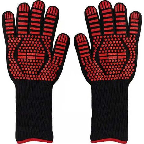 Gants de cuisson résistants à la chaleur, gants de cuisine ignifuges, rouges (1/5)