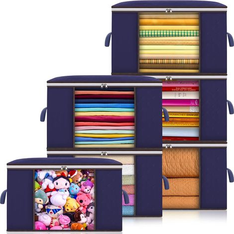 (Blue)Duvet Storage Bag, Non-Woven Underbed Storage Bag with Reinforced Handle for Bedding Blankets Pillows Toys (1/5)