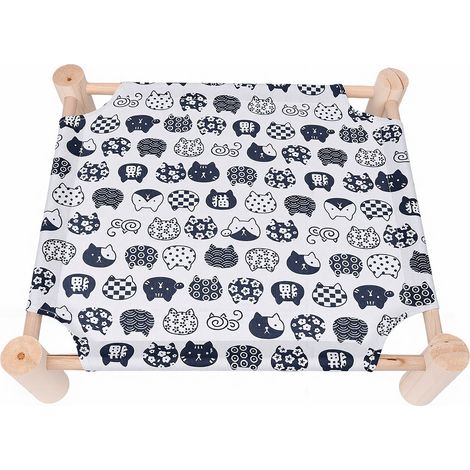 Lits surélevés pour animaux de compagnie, hamac en bois respirant pour chats, meubles portables, lit pour chiots, pour usage intérieur et extérieur, blanc et (1/5)