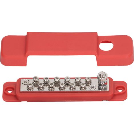 Stromverteiler-Anschlussklemme mit 12 Bolzen und Abdeckung für Wohnwagen und Yachten, 48 V DC, 150 A, rot (1/5)