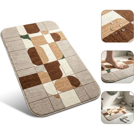 Tapis de bain en diatomée, effet imitation bois couleur cachemire, dimensions 50 x 80 cm, base antidérapante TPR, absorption rapide et séchage instantané, pour une salle de bain propre et sécurisée (1/5)
