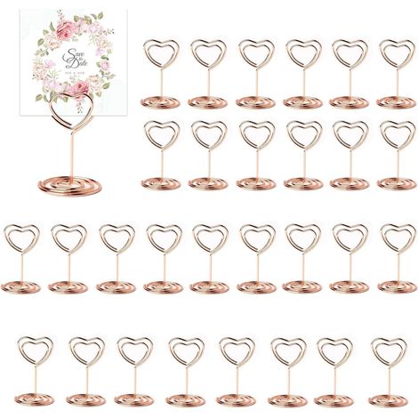30 pezzi Porta nome da tavolo rosa, Porta foto con clip, Porta foto su supporto, Porta biglietti da tavolo per matrimoni, Porta numero da tavolo, per banchetti, feste di San Valentino (a forma di cuor (1/5)