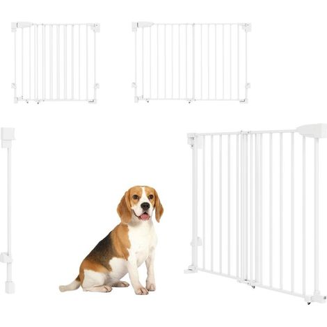 Barrier of safety for dog, 74,5-111,5 x 74,5 cm, barrier of stairs, closure automatic, opening of a notule hand, white (1/5)