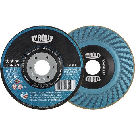 Disco sgrossatore RONDELLER® D178xSmm, grana 60, curva INOX / acciaio, punta 22,23mm (Per 25)