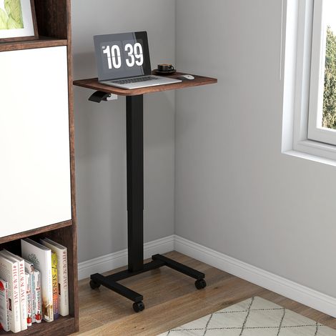 Bureau assis-debout réglable mobile avec 4 roulettes, 2 freins et manivelle, hauteur 68 à 108 cm, plateau 65 x 48 cm, structure acier, pour télétravail CHICFURN (1/5)