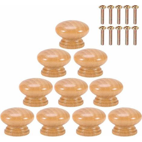 10 Boutons de Meuble Ronds en Bois de 24mm - Poignées Monotrou pour Armoire, Tiroir - Avec Vis (1/4)